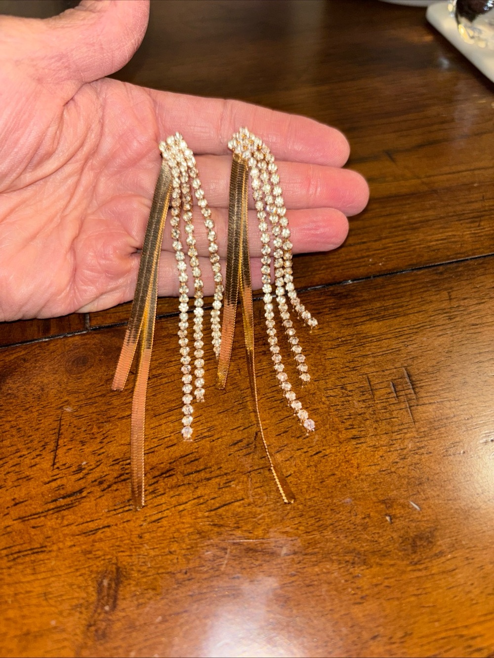 Gold-Tone and Clear Crystal Tassel Drop Earrings
